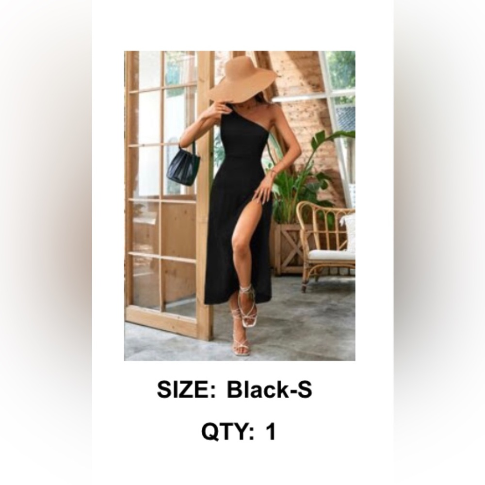 Black one shoulder thigh high slit dress SHEIN NWT